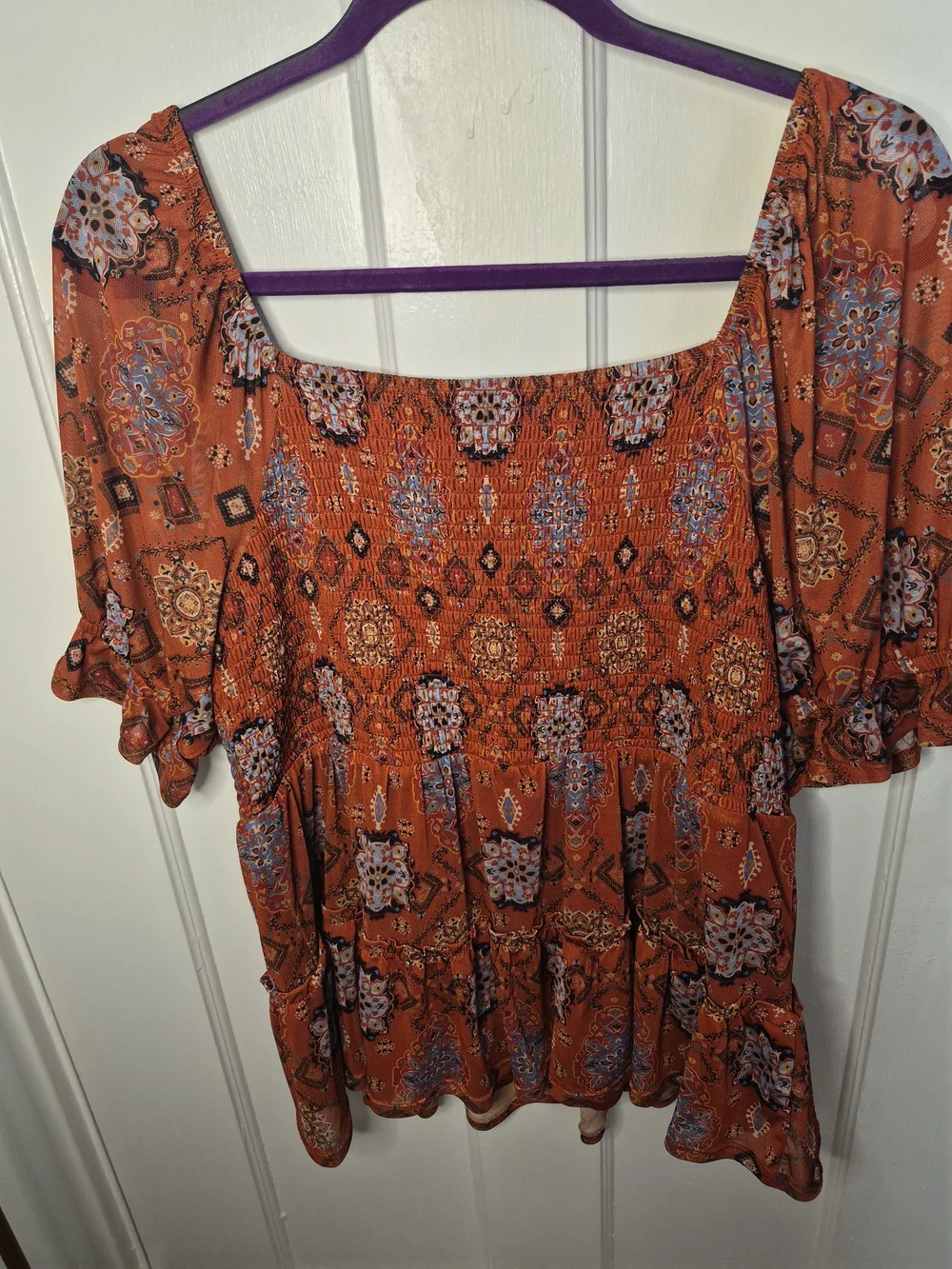 Maurices Rust Orange Smocked Boho Square-Neck Tunic